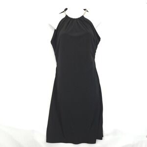 Calvin Klein Halter Dress Women 8 / 10 Black Gold Neck Accent Open Back Festive